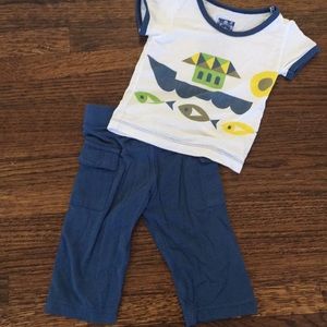 Kickee Pants fishing boat fish top pants set